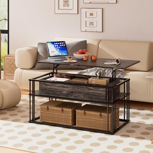 PURFINO Tavolino da Salotto con Piano Sollevabile – Tavolino da Caffè Moderni, Struttura Metallica Stabile & Contenitore Nascosto, Tavolino Centrale per Soggiorno, Piccoli Spazi, Home Office