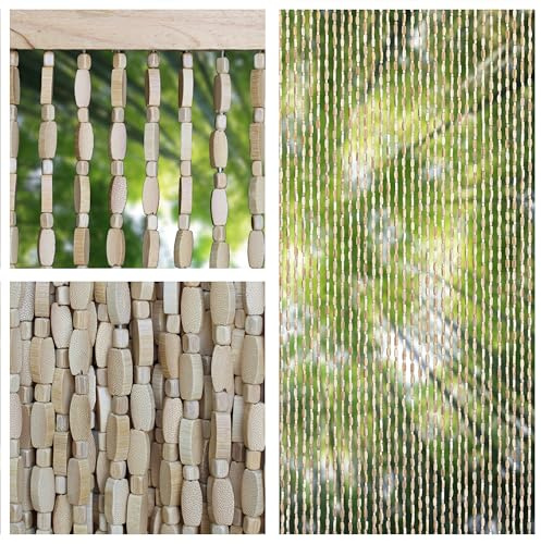Transcosy Bamboo Beaded Curtain for Doorways Handmade Door Beads Boho Beaded Room Doorway Curtain Natural Wood Divider for Closet Entrance Window Decor (Nature, 90×190cm/35×75in)