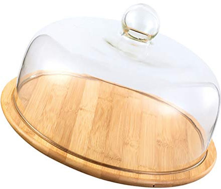 Alzata per torte in vetro trasparente con base in legno per feste nuziali, 29 cm