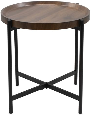 Spetebo Metall Beistelltisch mit Holz Tischplatte 43 cm | moderner Deko Tisch, kompakt praktisch, Sofa Ablagetisch, Wohnzimmer