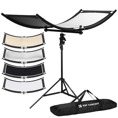 K&F CONCEPT Clamshell Light Reflector Diffuser with Carrying Bag, 39x18/100x45cm Photography Curved Lighting Reflector for Photo Studio Photography, Black/White/Gold/Silver Colors