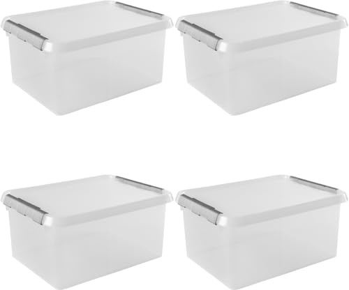 Sunware Comfort Line scatole in plastica con coperchio 15L - 36x23,5x26,3cm - set da 4 - contenitori in plastica con coperchio trasparenti impilabili