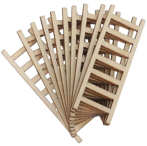 Yardwe 10pcs Miniature Wooden Ladder for Dollhouse DIY Micro Landscape, Tiny Step Ladder Ornament in Natural Wood Color, Suitable for Dollhouse Furniture and Fairy Garden Accessories