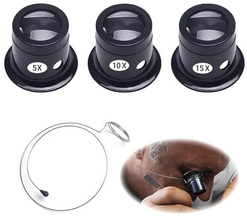 Lupa de relojero de 3 piezas, 5x/10x/15x, lupa de joyería, lupa de reloj, lupa de relojero, monocular, lupa de joyería, pequeña y ligera, ocular, con lupa de acero de anillo de relojero, fácil de