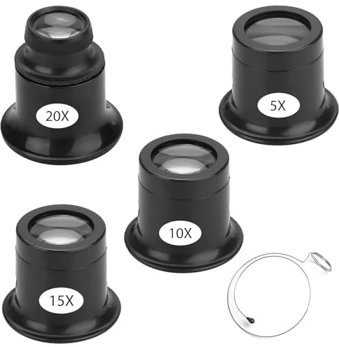 4 Stück Uhrmacherlupe 5x/10x/15x/20x,Augenlupe,EIN Stahlring Mit Einer Vergrößerungslinse, Das Auge des Uhrmachers,Geeignet Für Uhren, Schmuck, Münzen, Elektrogeräte Usw