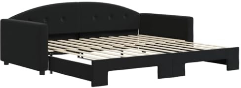 Mhdvray Tagesbett Ausziehbar Schwarz 100x200 cm Samt 2in1 Sofa Gästebett mit Rollrost Holz Metall Rahmen Modernes Design Platzsparendes Bettgestell für Wohnzimmer Schlafzimmer Gästezimmer