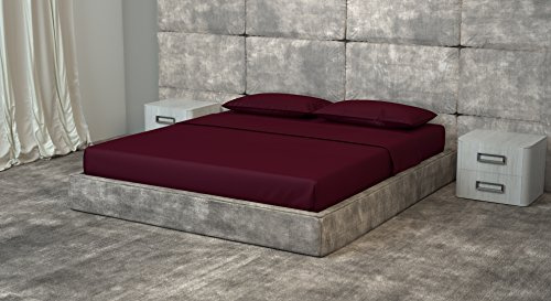 Bricok Completo Set di Lenzuola Matrimoniali in raso Colore Porpora morbido 4 pezzi angoli elasticizzati letto