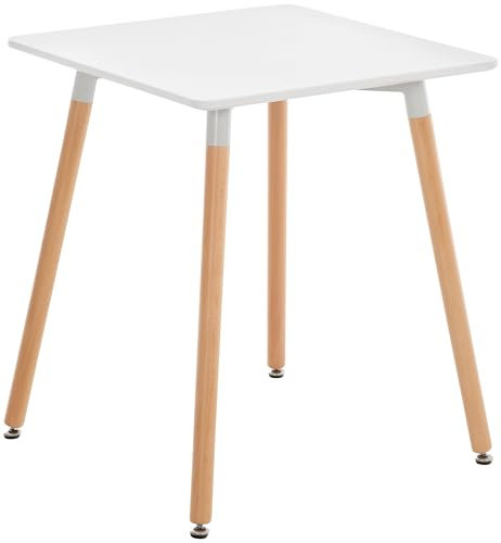 CLP Küchentisch Viborg I Esstisch Im Skandinavischen Design Für Wohnzimmer Mit MDF Tischplatte I Buchenholzgestell, Justierbare Bodenschoner, Farbe:weiß, Größe:60 cm