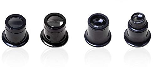 Loupe Eyeglass Set of 4 Different Strengths Watchmakers Tool - 5X, 10X,15X, 20X Magnification Jewellers Watchmaker Eye Loupe Magnifying Glass Set(Black)