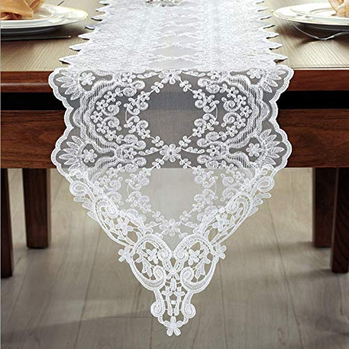 MARBER 1 pc Runner in Pizzo Bianco Rustico Chic Tavolo Paese Decor Nastro da tavola per Matrimoni, Feste, ristoranti, Baby Shower (12'' × 83'')