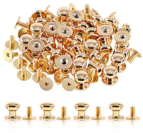 Sweet Lot de 30 vis Chicago dorées 8x10x10 mm Tête ronde fendue - Rivets à clous - Ceinture loisirs créatifs - Réparation cuir - Décoration
