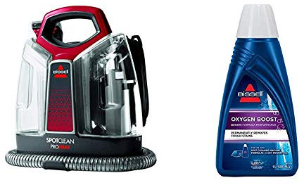 Bissell 36988 SpotClean ProHeat - Pulitore portatile per tappezzeria, moquette, sedili auto e altro + Formula Detergente Oxygen Boost Spotclean PRO, 1 Liter, Plastica
