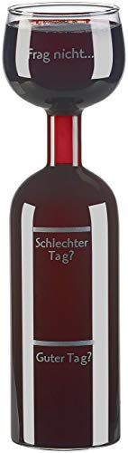 Rosenstein & Söhne XXL Weinglas: 2in1-Weinflasche und XXL-Glas aus Echtglas, mit Aufdruck, 750 ml (Weinglas 2 Liter, Wein-Flaschen, Gläser)