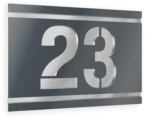 Graviers Design Hausnummernschild mit Gravur aus V2A Edelstahl 250x175mm - Anthrazit Metallic - Wetterfest Rostfrei Individuell anpassbar nach eigener Nummer - Made in Germany