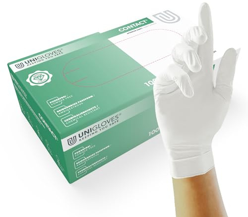 UNIGLOVES - Passgenaue CONTACT® sterile medizinische handschuhe aus Nitril | Puderfrei & latexfrei | hohe Festigkeit & Haltbarkeit | Untersuchungshandschuhe | 100 Stück | Einmalhandschuh L | Puderfrei & latexfrei, hohe Festigkeit & Haltbarkeit, Untersuchungshandschuhe, 100 Stück, Einmalhandschuh L