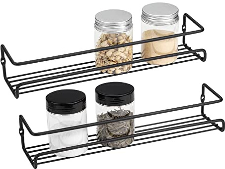 QIWODE Portaspezie, confezione da 2, mensole per spezie da parete, per cucina, dispensa, credenza, anta dell’armadietto, robusto organizer da appendere (misura S, nero)