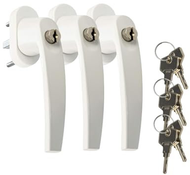 JUVA Fenstergriffe Abschliessbar Weiß | 3 Stück | Kindersicherung Fenster | Drehkipp-Rasterolive mit Schloss & Schließzylinder | Einbruchschutz Fenstergriff | versperrbare Fenstersicherung Kinder