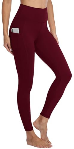 Gayhay Leggings mit Taschen Damen High Waist Sportleggins Lang Sporthose Stretchy Weinrot.L-XL
