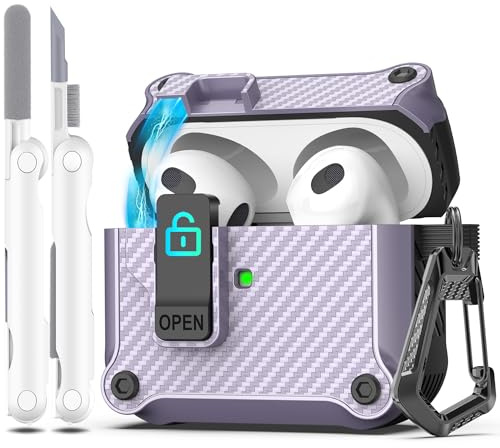 R-fun Kompatibel mit AirPods 3rd Generation 2021 Ladecase Abdeckung, Full Drop Protection Auto Pop-Up Deckel Kompatibel mit Apple Airpod 3-Gen Fall mit Cleaner Kit Schlüsselanhänger,Lavneder