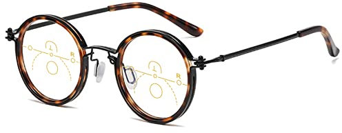 Lanomi Fashion Round Varifocal Reading Glasses Women Men Metal Blue Light Blocking Progressive Multifocal Reading Eyeglasses Multifocal Tortoiseshell 2.5