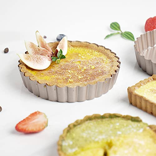 Lot de 4 moules à tarte ronds de 14 cm, moules à tarte, moules à tarte, moules à tarte, moules à tarte, moules à tarte, moules à tarte ronds cannelés, pour cuisson de cheesecakes, tartes, pizzas (4