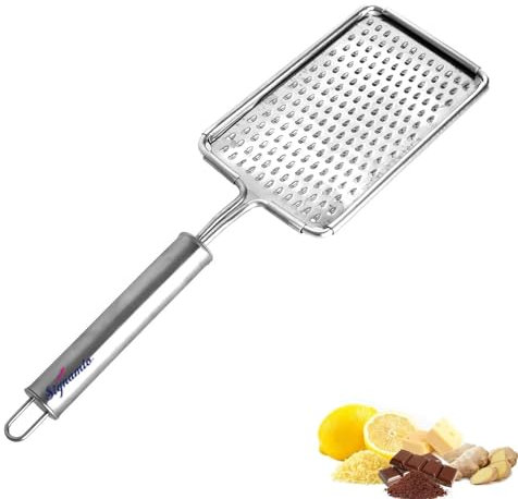 SIGNAMIO® Stainless Steel Kadukas Cheese Grater and Vegetable Shredder for Kitchen, Efficient Ginger Garlic Crusher with Protective Cover, Ideal Carrot and Ginger Slicer - Flat Design