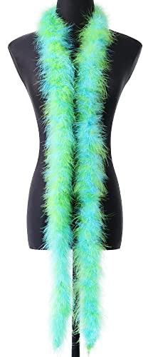 Federboa zum Basteln 2 Meter lang Federstola Federschal Kostüm Karneval 20er Jahre DIY Frauen Verkleidung Dekorationen Truthahnfedern Boa Halloween,Hochzeit,Party,Zuhause,Dekoration -Blau + Grün