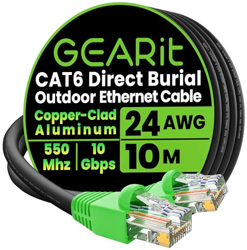 GEARit Outdoor Cat 6 Lan Kabel 10 Meter Netzwerkkabel 24AWG 10Gbps CCA Ethernet Kabel Wasserdicht UV-beständig für Erdverlegung rj45 Patchkabel