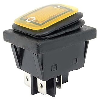 JENKEM 16A 250VAC -201 Interrupteur à Bascule étanche 12V 220V Rouge Vert Bleu Jaune lumière illuminée DPST Interrupteur 4 Broches on Off (Color : Yellow LED, Size : 220V)
