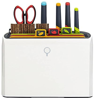 Tabla de cortar de cuchillos inteligente, juego de cuchillos inteligente con 3 tablas de cortar codificadas por colores, 3 cuchillos, 2 peladores, 1 tijeras, organizador de soporte de secado, soporte