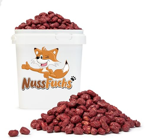 Gebrannte Erdnüsse rot 1,5kg im Eimer Zuckerglasur geröstet ganz NussFuchs