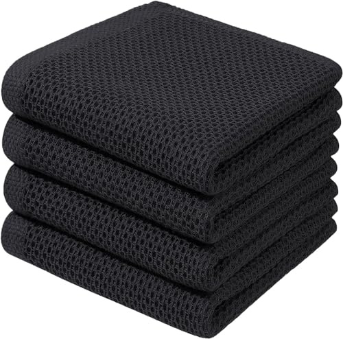 BW&HM Baumwoll Geschirrtuch Schwarz Geschirrtücher Baumwolle Kitchen Towels Küchenhandtücher Weiche Super Saugfähig 33x74 cm 4 Stück