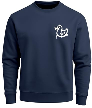 Neverless® Sweatshirt Herren rint Aufdruck Motiv Ente Graffity Rundhals-Pullover Fashion Streetwear Navy L