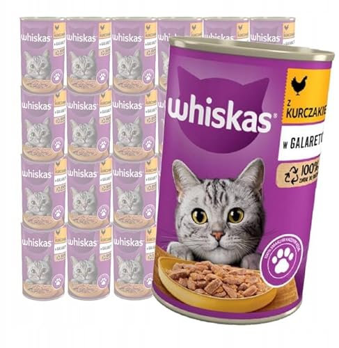 Whiskas Adult 1+ Katzenfutter Nassfutter mit Huhn in Gelee, 24 Dosen (24 x 400g)