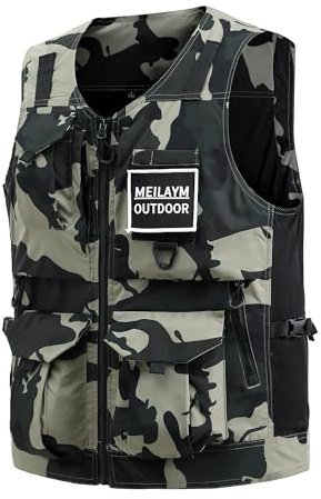 MeiLayM Gilet da Pesca da Uomo All'aperto Gilet da Traspirante con Multi-Tasche Gilet Leggero Gilet Casual Giacca Gilet Sportivo Rapida Gilet Senza Maniche Fotografia Gilet Cachi mimetico,M