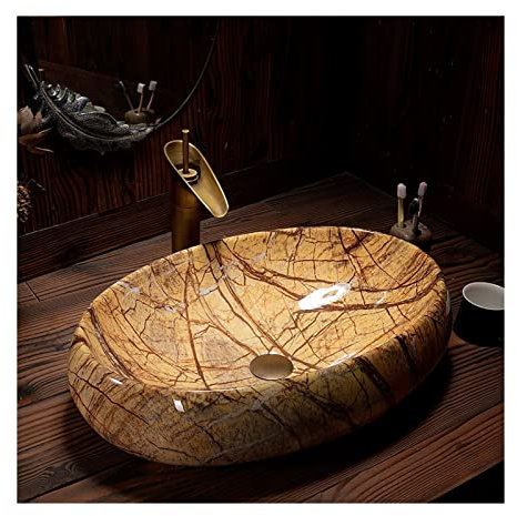 MOOWI Lavabo da Appoggio Lavabo da appoggio Ovale in Ceramica Modello Marmo lavabo da Bagno lavabo for Uso Domestico lavabi a Vasca Singola Adatto per i bagni