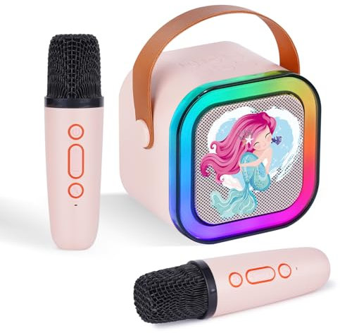 DYNASONIC A29. Karaoke con due microfoni. Altoparlante Bluetooth Karaoke per bambini. Giocattolo elettronico per bambini. Regali per bambini da 3 a 15 anni (Sirena)