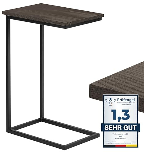 LAMO Manufaktur Beistelltisch | Laptoptisch | Sofatisch | mobiler Kaffeetisch | Nachttisch | 45x30x67 cm | Gestell Schwarz | 100% Echtholz Massiv Platte Farbe: Schwarz