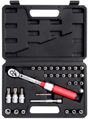 BINGCOBBER 1/4 Zoll Drehmomentschlüssel-Steckschlüssel-Set, 2,5 – 25 Nm, 32 Stück, Präzisionswerkzeug inkl. Verlängerungsstange, Bits, Sechskantmuttern, Adapter für Motorrad Fahrrad