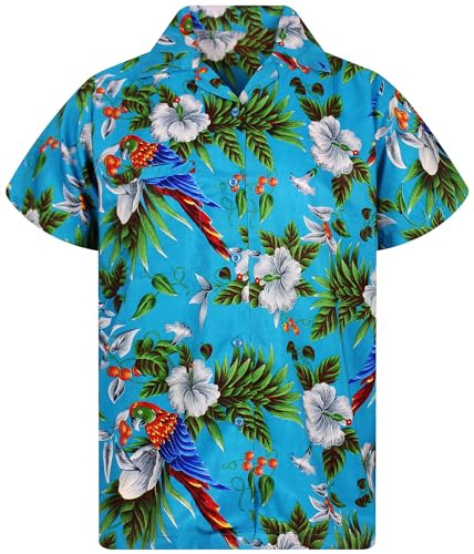 King Kabana Stylish Hawaii-Skjorta, Kortärmad, Cherry-Parrot-Style, Turkos, 6XL