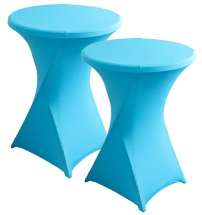 Stretch Stehtisch Hussen Spandex Stehtischhussen (Blauer See 2er Ø 80-85cm) | Bartische Hochzeit Erstärkung im Fußbereich Rund Tischdecke für Bistrotisch Cocktail-Party