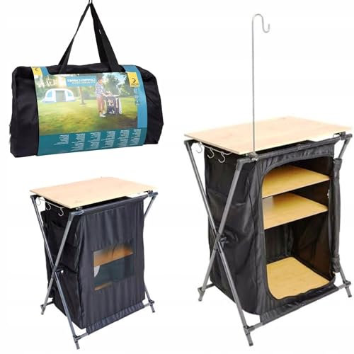 Generisch Campingschrank Campingregal Campingmöbel Bambusplatte Klappbar 80 x60x 46 cm