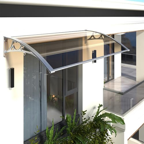Haustür Vordach, Kellerfenster Abdeckung Regenschutz, Markise Fenster, Braun Pultvordach für Haustür, Uv Regen Schneeschutz für Tür Fenster Veranda(80x120cm)