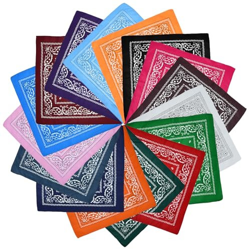 KASURE 16 Pack Bandanas, Bandana Kopftuch mit Mischfarben, Polyester Kopftuch, Paisley Bandana für Herren Damen Unisex Tuch Bindetuch