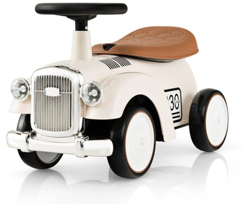 SOARS Rutschauto Retro, Rutschfahrzeug mit Lenkrad, Sound, Stauraum,Kotflügel, Spielzeugauto Jungen & Mädchen für Kinder ab 1 Jahr, 58 x 27 x 34 cm (Weiß)