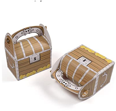 minkissy 24stücke Piraten-schatzbox Aus Papier Party-geschenkebox Mit Holzmuster-design Für Süßigkeiten Leckerli Und Kleine Geschenke