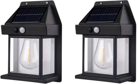 AntDau71® - 2 x Applique Lampada Da Parete Per Esterni Con Lampadina Filamento A Led Luce Calda Con Ricarica Ad Energia Solare Crepuscolare E Sensore Di Movimento – CW897-2