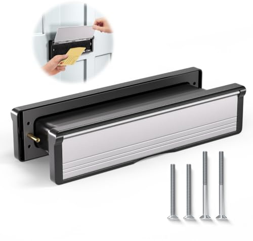 Bwintech 1 Set 305 * 70MM (12) Silver Aluminium Adjustable Depth Door Letterbox,Fit for 40-80mm Thickness Wooden,UPVC,Composite,Internal and External Doors