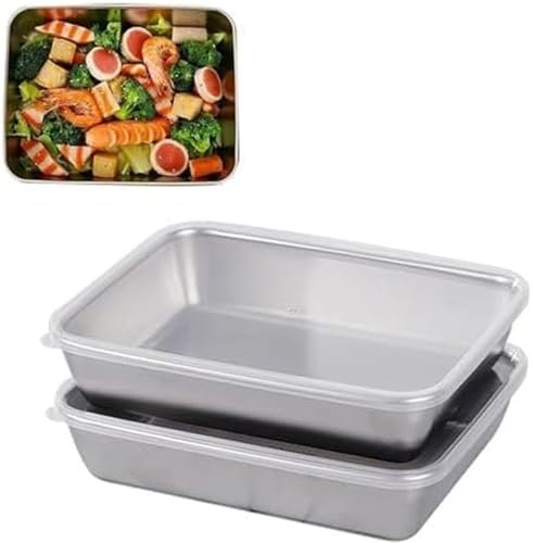 RRMMAN 2 piastre quadrate in acciaio inox con coperchio, teglia quadrata in metallo ispessito per forno, piatti per la conservazione degli alimenti per la cucina, teglie da forno in acciaio inox