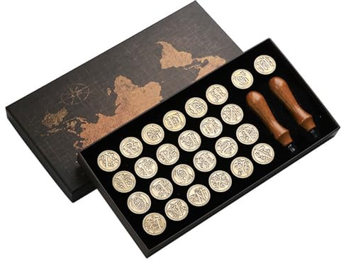Fcnjsao Initialen Wachssiegel Stempel Set Aus Messing 26 Buchstaben Siegelstempel Mit 2 Holzgriffen Für Hochzeitsfeier Einladungen